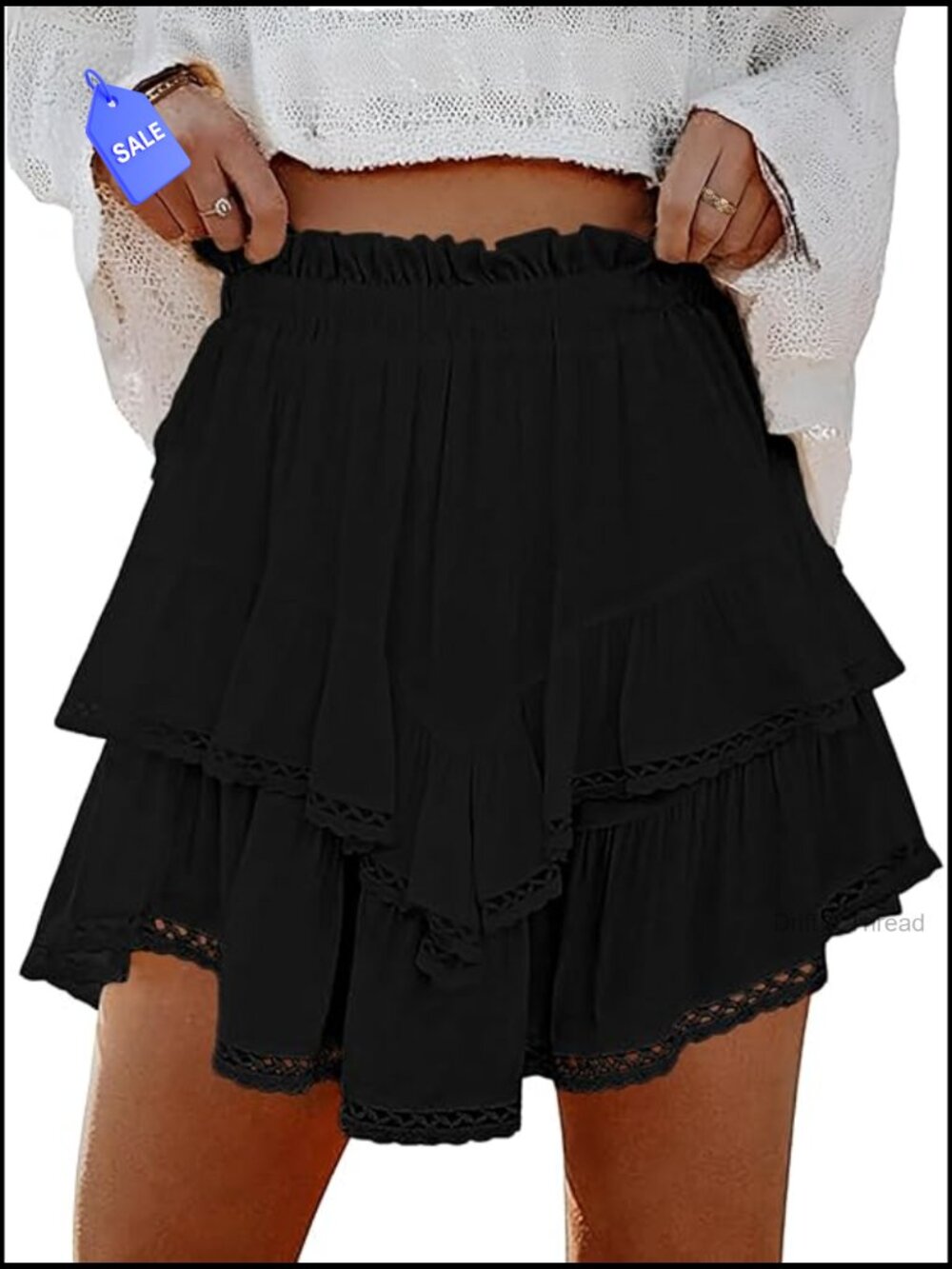 High Waisted Skort with Ruffle Tiered Design, Lightweight Cotton Blend